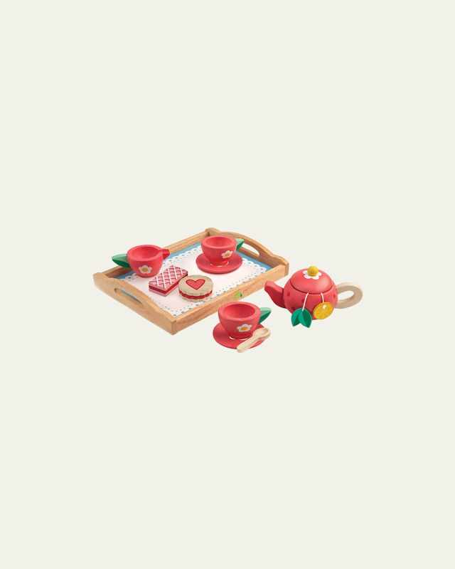 Kid's Tender Leaf Wooden Tea Tray Set